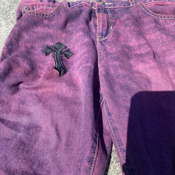 Purple stacked jeans